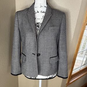 J Crew Blazer Womens 10 Black White Wool Tweed Style E4387 Piped Trim Lined